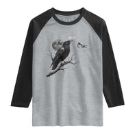 Skeleton Hand Boop Raven Raglan Shirt Funny Spooky Halloween Crow Moon Graphic