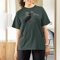Skeleton Hand Boop Raven T Shirt For Women Funny Spooky Halloween Crow Moon Graphic