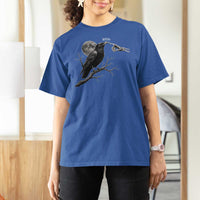 Skeleton Hand Boop Raven T Shirt For Women Funny Spooky Halloween Crow Moon Graphic
