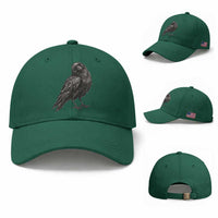 Curious Raven Crow Baseball Cap Vintage Dark Academia Gothic Black Bird Graphic