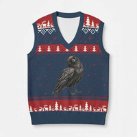 Curious Raven Crow V-Neck Knit Sweater Vest Vintage Dark Academia Gothic Black Bird Graphic