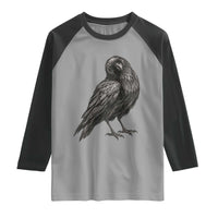 Curious Raven Crow Raglan Shirt Vintage Dark Academia Gothic Black Bird Graphic