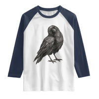 Curious Raven Crow Raglan Shirt Vintage Dark Academia Gothic Black Bird Graphic