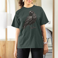 Curious Raven Crow T Shirt For Women Vintage Dark Academia Gothic Black Bird Graphic