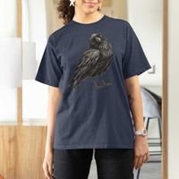 Curious Raven Crow T Shirt For Women Vintage Dark Academia Gothic Black Bird Graphic