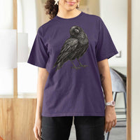 Curious Raven Crow T Shirt For Women Vintage Dark Academia Gothic Black Bird Graphic