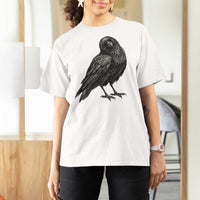 Curious Raven Crow T Shirt For Women Vintage Dark Academia Gothic Black Bird Graphic