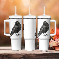 Curious Raven Crow Tumbler With Handle Vintage Dark Academia Gothic Black Bird Graphic