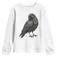 Curious Raven Crow Youth Sweatshirt Vintage Dark Academia Gothic Black Bird Graphic