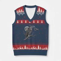 Skeleton Hand Boop Owl V-Neck Knit Sweater Vest Funny Spooky Halloween Moon Graphic