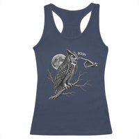 Skeleton Hand Boop Owl Racerback Tank Top Funny Spooky Halloween Moon Graphic