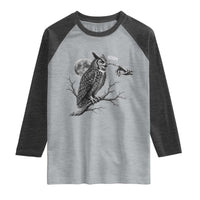 Skeleton Hand Boop Owl Raglan Shirt Funny Spooky Halloween Moon Graphic