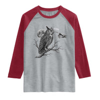 Skeleton Hand Boop Owl Raglan Shirt Funny Spooky Halloween Moon Graphic