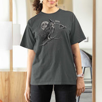 Skeleton Hand Boop Owl T Shirt For Women Funny Spooky Halloween Moon Graphic