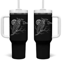 Skeleton Hand Boop Owl Tumbler With Handle Funny Spooky Halloween Moon Graphic