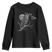 Skeleton Hand Boop Owl Youth Sweatshirt Funny Spooky Halloween Moon Graphic