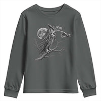 Skeleton Hand Boop Owl Youth Sweatshirt Funny Spooky Halloween Moon Graphic
