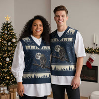 Owl Full Moon Graphic V-Neck Knit Sweater Vest Vintage Dark Academia Bird