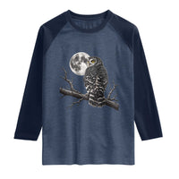 Owl Full Moon Graphic Raglan Shirt Vintage Dark Academia Bird