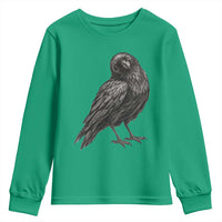 Winking Raven Crow Youth Sweatshirt Vintage Dark Academia Funny Bird Graphic