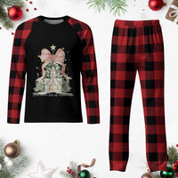 Christian Christmas Plaid Pajama Set Oh Come Let Us Adore Him Nativity Christmas Tree Bow - Wonder Print Shop