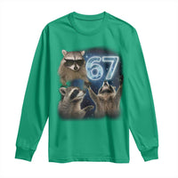 Funny 67 Raccoon Meme Long Sleeve Shirt Howling at The Moon Funny Six Seven Weird Cursed - Wonder Print Shop