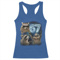 Funny 67 Raccoon Meme Racerback Tank Top Howling at The Moon Funny Six Seven Weird Cursed - Wonder Print Shop