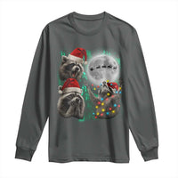 3 Raccoons Howling At Moon Christmas Long Sleeve Shirt Funny Weird Cursed Meme - Wonder Print Shop