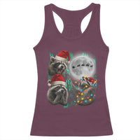 3 Raccoons Howling At Moon Christmas Racerback Tank Top Funny Weird Cursed Meme - Wonder Print Shop