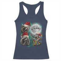 3 Raccoons Howling At Moon Christmas Racerback Tank Top Funny Weird Cursed Meme - Wonder Print Shop