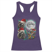 3 Raccoons Howling At Moon Christmas Racerback Tank Top Funny Weird Cursed Meme - Wonder Print Shop