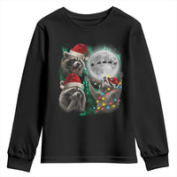 3 Raccoons Howling At Moon Christmas Youth Sweatshirt Funny Weird Cursed Meme - Wonder Print Shop