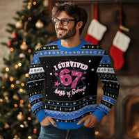 I Survived 67 Days Of School Hanukkah Ugly Sweater Funny Six Seven Teachers Students Meme Pink - Wonder Print Shop