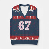 Six Seven Coquette Girl V-Neck Knit Sweater Vest Funny 67 Meme Gen Alpha Slang Pink Floral Bow Aesthetic - Wonder Print Shop