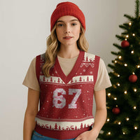 Six Seven Coquette Girl V-Neck Knit Sweater Vest Funny 67 Meme Gen Alpha Slang Pink Floral Bow Aesthetic - Wonder Print Shop