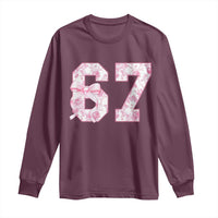 Six Seven Coquette Girl Long Sleeve Shirt Funny 67 Meme Gen Alpha Slang Pink Floral Bow Aesthetic - Wonder Print Shop