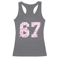 Six Seven Coquette Girl Racerback Tank Top Funny 67 Meme Gen Alpha Slang Pink Floral Bow Aesthetic - Wonder Print Shop