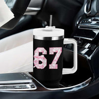 Six Seven Coquette Girl Tumbler With Handle Funny 67 Meme Gen Alpha Slang Pink Floral Bow Aesthetic - Wonder Print Shop