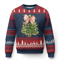 Coquette Bow Xmas Ugly Christmas Sweater Cute Teacher Xmas Tree Pink - Wonder Print Shop