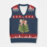 Coquette Bow Xmas V-Neck Knit Sweater Vest Cute Teacher Xmas Tree Pink - Wonder Print Shop