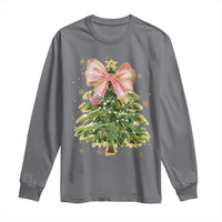 Coquette Bow Christmas Long Sleeve Shirt Cute Teacher Xmas Tree Pink - Wonder Print Shop