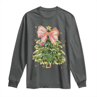 Coquette Bow Christmas Long Sleeve Shirt Cute Teacher Xmas Tree Pink - Wonder Print Shop