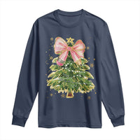 Coquette Bow Christmas Long Sleeve Shirt Cute Teacher Xmas Tree Pink - Wonder Print Shop