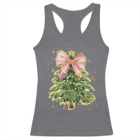 Coquette Bow Christmas Racerback Tank Top Cute Teacher Xmas Tree Pink - Wonder Print Shop