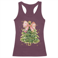 Coquette Bow Christmas Racerback Tank Top Cute Teacher Xmas Tree Pink - Wonder Print Shop