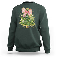Coquette Bow Christmas Sweatshirt Cute Teacher Xmas Tree Pink - Wonder Print Shop