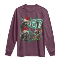 Funny Christmas 67 Meme Racoon Long Sleeve Shirt Howling at The Moon - Wonder Print Shop