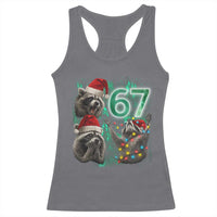 Funny Christmas 67 Meme Racoon Racerback Tank Top Howling at The Moon - Wonder Print Shop