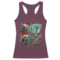 Funny Christmas 67 Meme Racoon Racerback Tank Top Howling at The Moon - Wonder Print Shop