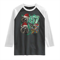 Funny Christmas 67 Meme Racoon Raglan Shirt Howling at The Moon - Wonder Print Shop